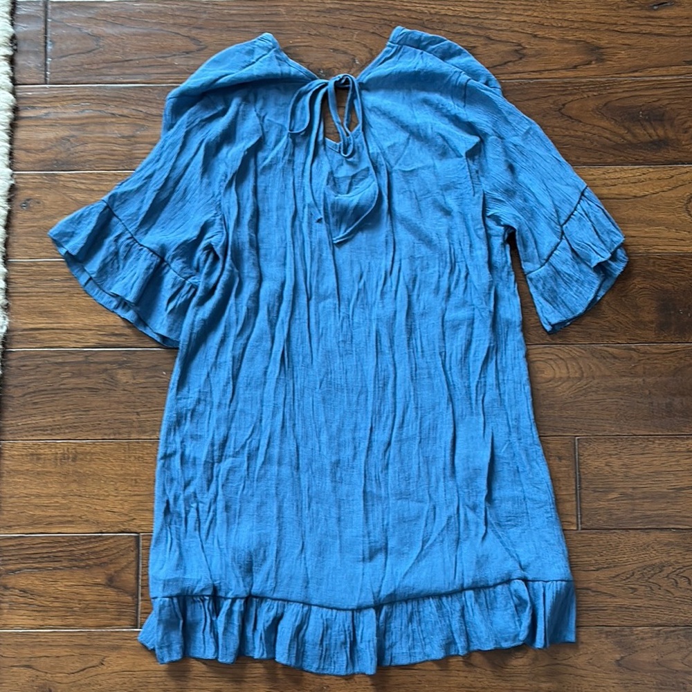 Blue Ruffle Sleeve Dress - Picture 4 of 5